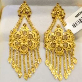 Gold-Plated Floral-Design Dangler Earrings